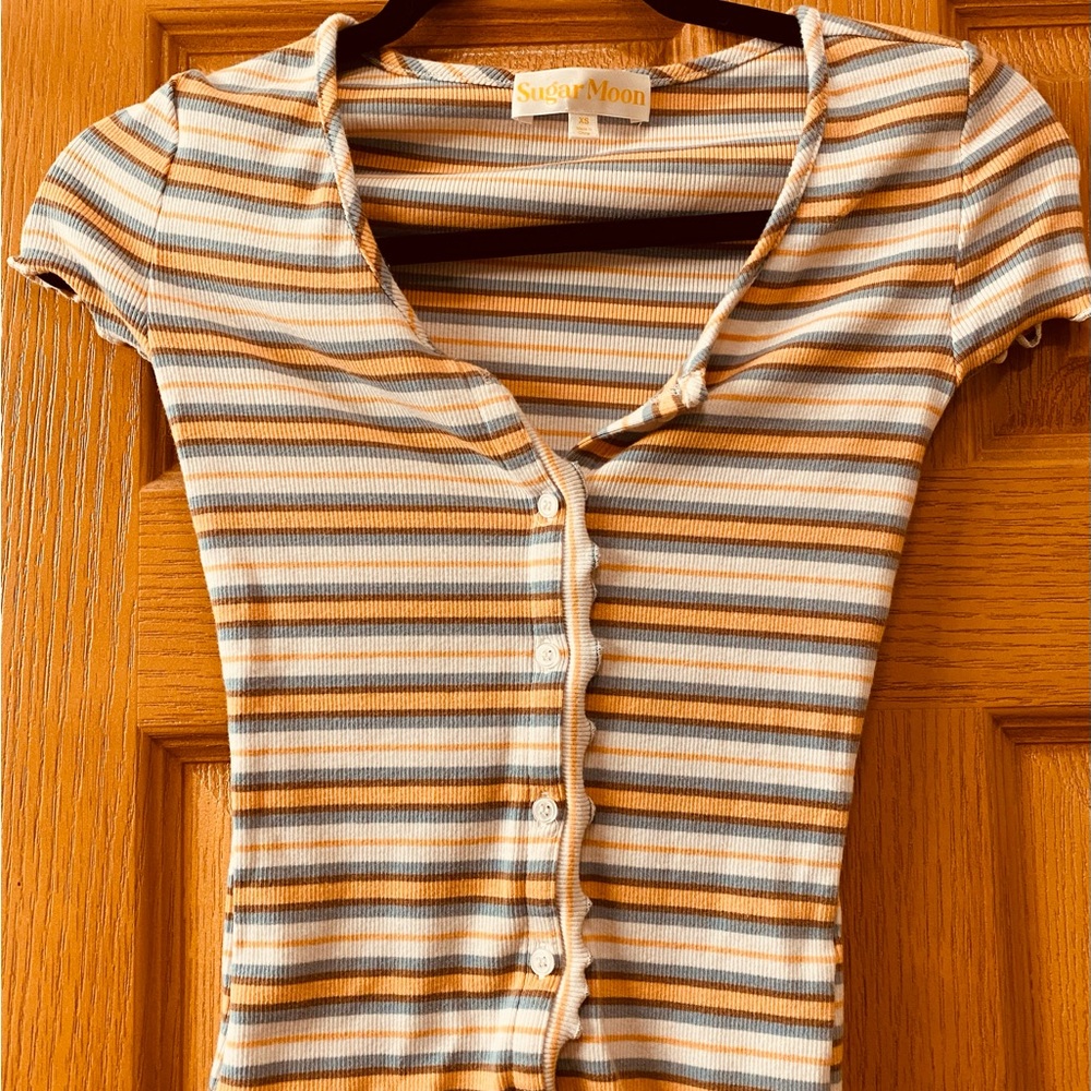 Striped Button-Up Top - Orange and White